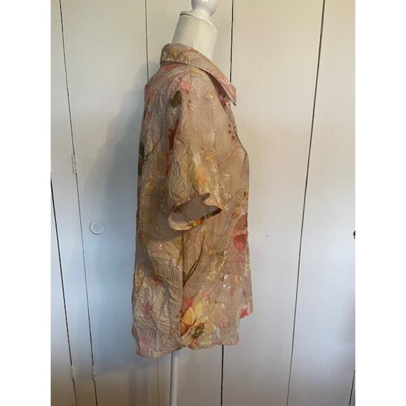 Coral Bay Size XL Short Sleeve Button-Up Shirt Tan with Pink Floral - Picture 3 of 5